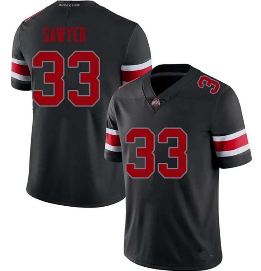 Jack Sawyer Ohio State Buckeyes Jersey – Black sports jersey product view 1