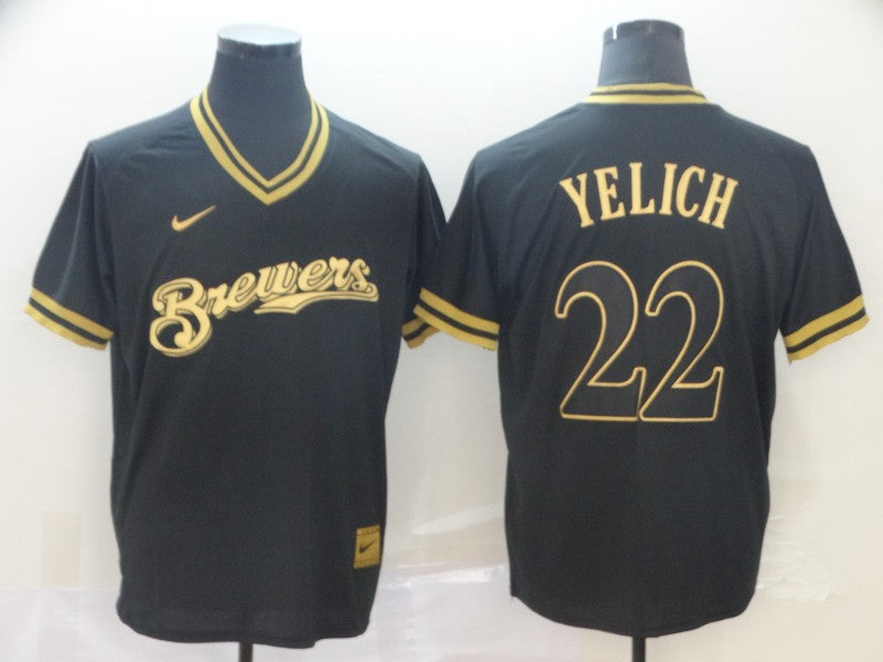 Men's Milwaukee Brewers Christian Yelich #22 Black Player Jersey1 baseball jersey product view 1