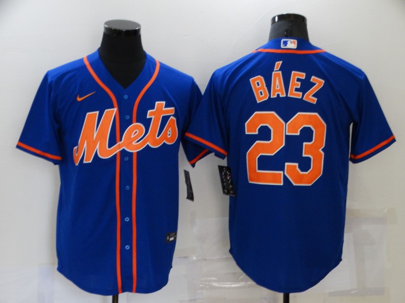 Men's New York Mets Javier Baez #23 Blue Replica Baseball Jersey1 baseball jersey product view 1