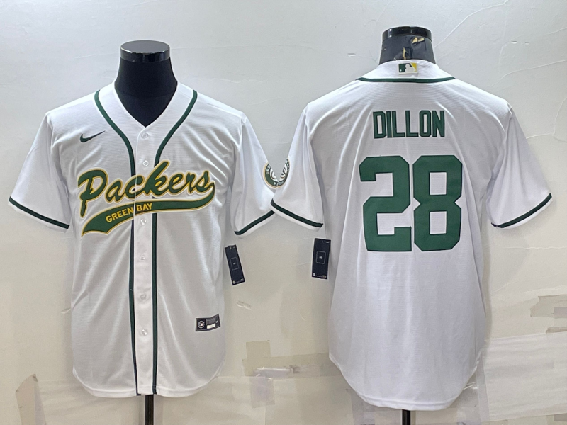 Men's Green Bay Packers AJ Dillon #28 White Game Jersey1 Joint Edition football jersey product view 1