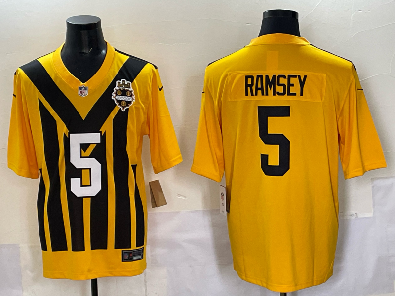 Men's Pittsburgh Steelers Jalen Ramsey #5 Gold Alternate 1933 Throwback Game Jersey football jersey product view 1