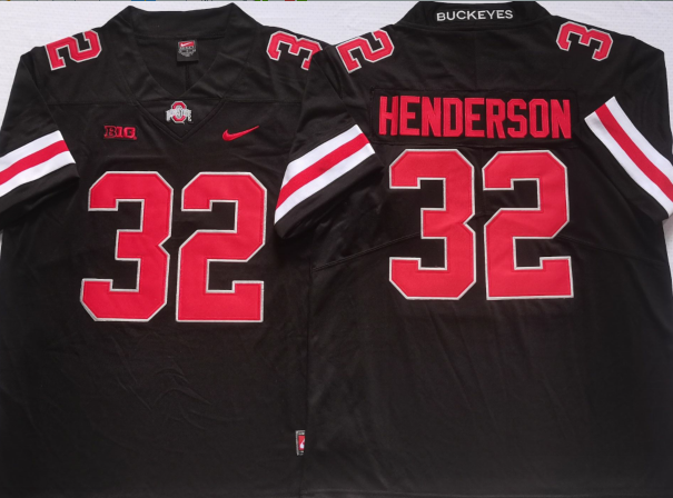 Men's Ohio State Buckeyes Treveyon Henderson #32 Black Player Game Jersey sports jersey product view 1