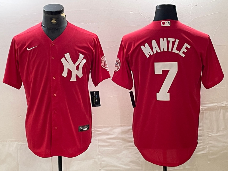 Men's New York Yankees Mickey Mantle #7 Red Replica Player Jersey1 baseball jersey product view 1