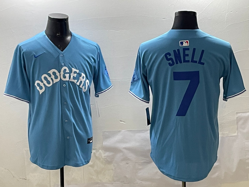 Men's Los Angeles Dodgers Blake Snell #7 Light Blue Replica Player Jersey1 baseball jersey product view 1