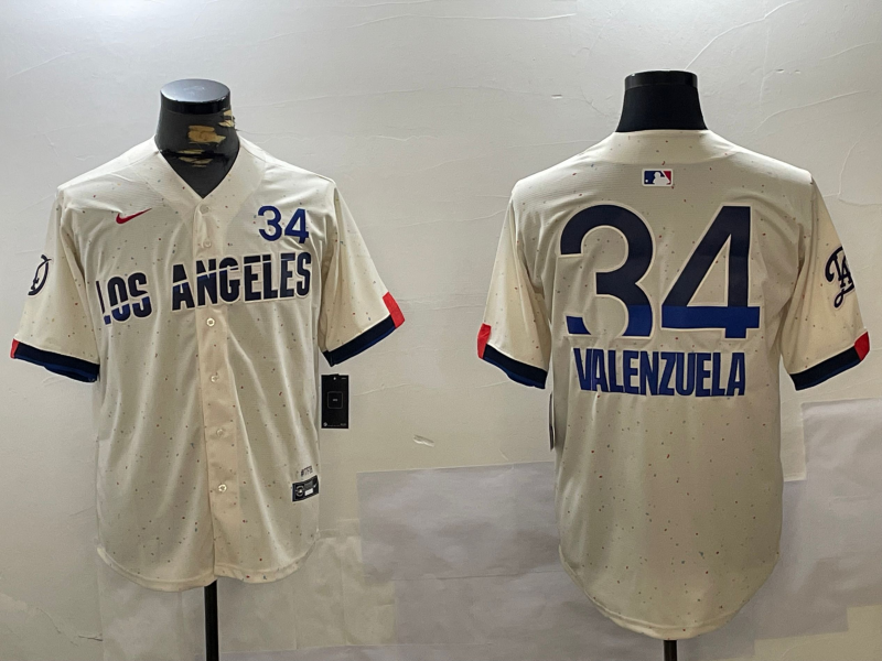 Men's Los Angeles Dodgers Fernando Valenzuela #34 Cream 2024 World Series Champions City Connect Limited Player Jersey1 baseball jersey product view 1