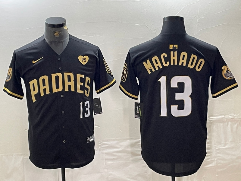 Men's San Diego Padres Manny Machado #13 Black Limited Player Jersey baseball jersey product view 1