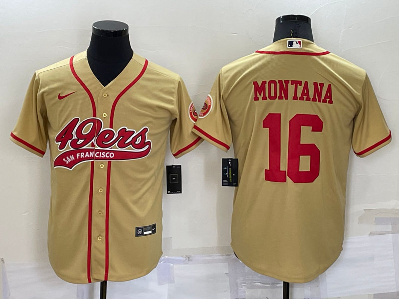 Men's San Francisco 49ers Joe Montana #16 Gold Game Jersey1 Joint Edition football jersey product view 1