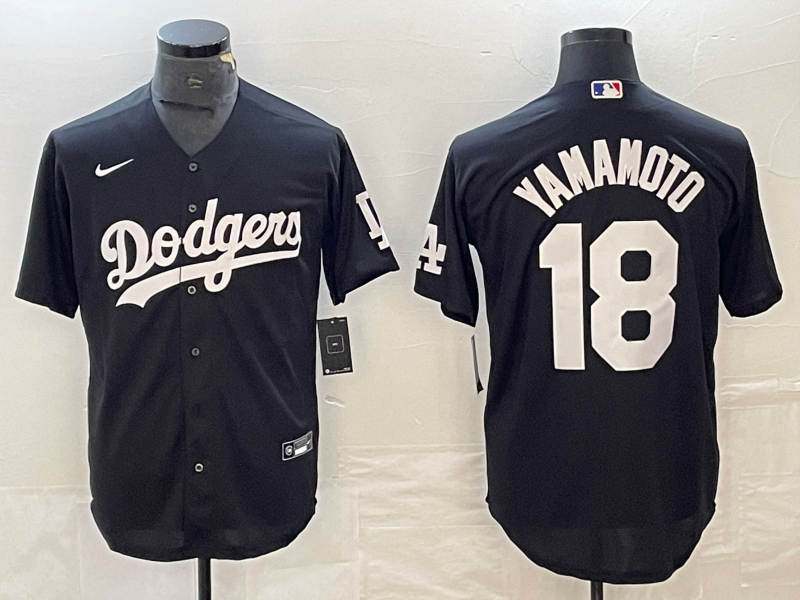 Men's Los Angeles Dodgers Yoshinobu Yamamoto #18 Black Replica Player Jersey1 baseball jersey product view 1