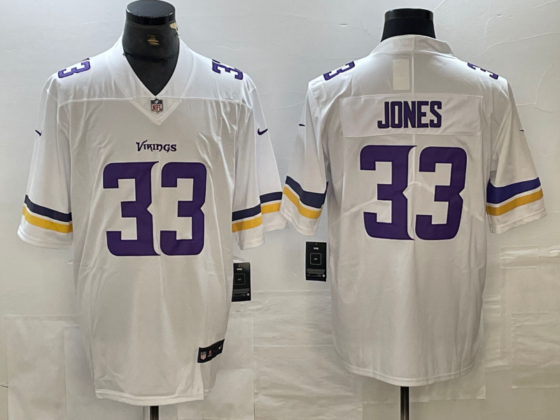 Men's Minnesota Vikings Aaron Jones #33 White Player Game Jersey1 football jersey product view 1