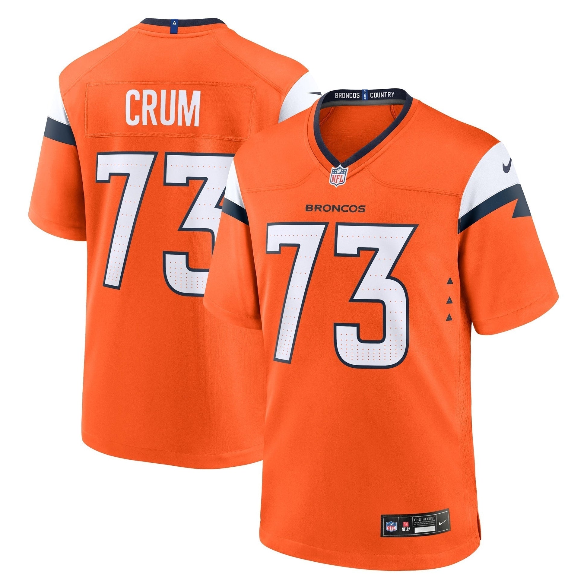 Frank Crum Denver Broncos Nike Team Game Jersey - Orange football jersey product view 1