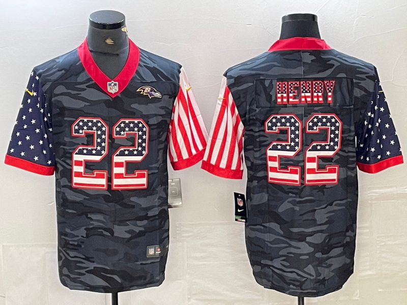 Men's Baltimore Ravens Derrick Henry #22 Grey Camouflage Game Jersey1 football jersey product view 1