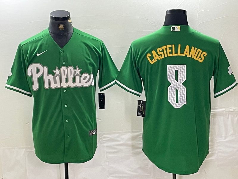 Men's Philadelphia Phillies Nick Castellanos #8 Green Replica Player Jersey1 baseball jersey product view 1