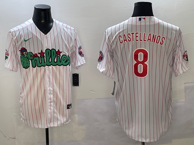Men's Philadelphia Phillies Nick Castellanos #8 White Replica Player Jersey1 baseball jersey product view 1