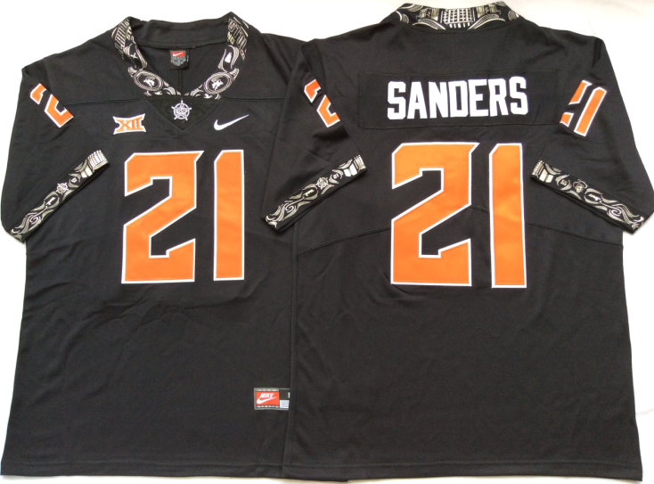 Men's Oklahoma State Cowboys Barry Sanders #21 Black Player Jersey football jersey product view 1