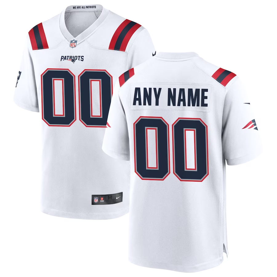 Custom1 New England Patriots White Game Jersey1 football jersey product view 1