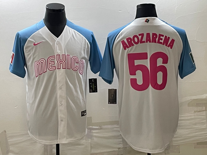 Men's 2023 World Baseball Classic #56 Randy Arozarena Mexico Jersey1 White baseball jersey product view 1