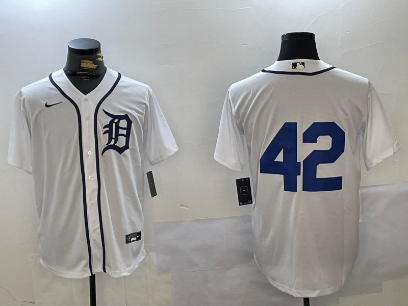 Men's Detroit Tigers #42 White 2024 Jackie Robinson Day Home Limited Jersey1 baseball jersey product view 1
