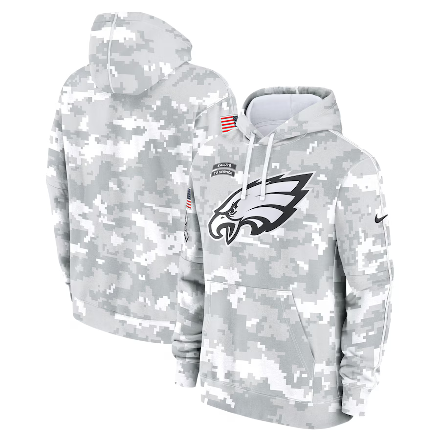 Men's Philadelphia Eagles Arctic Camo 2024 Salute to Service Club Fleece Pullover Hoodie1 football jersey product view 1