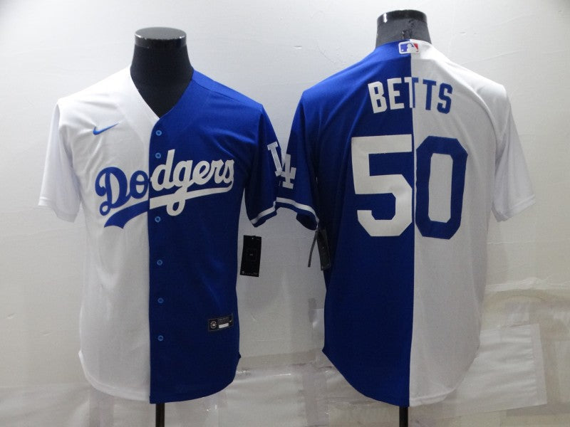 Men's Los Angeles Dodgers Mookie Betts #50 White/Blue Replica Baseball Jersey1 baseball jersey product view 1