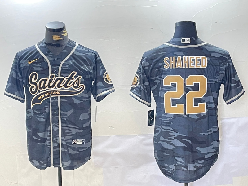 Men's New Orleans Saints Rashid Shaheed #22 Grey Camouflage Player Jersey1 football jersey product view 1