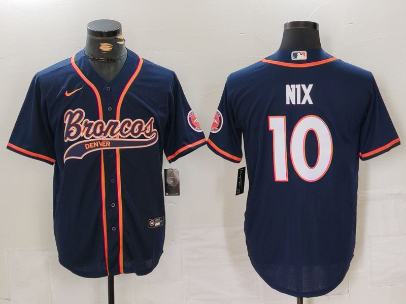 Men's Denver Broncos Bo Nix #10 Navy Game Jersey1 football jersey product view 1