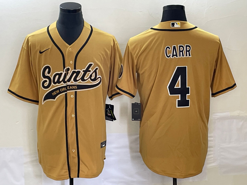 Men's New Orleans Saints Derek Carr #4 Yellow Game Jersey1 Joint Edition football jersey product view 1