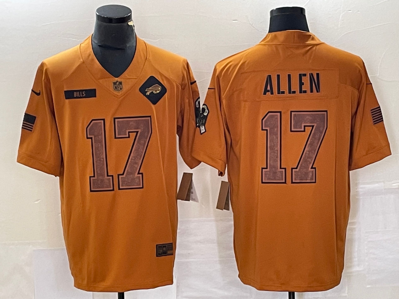 Men's Buffalo Bills Josh Allen #17 Brown 2023 Salute To Service Retired Player Limited Jersey1 football jersey product view 1