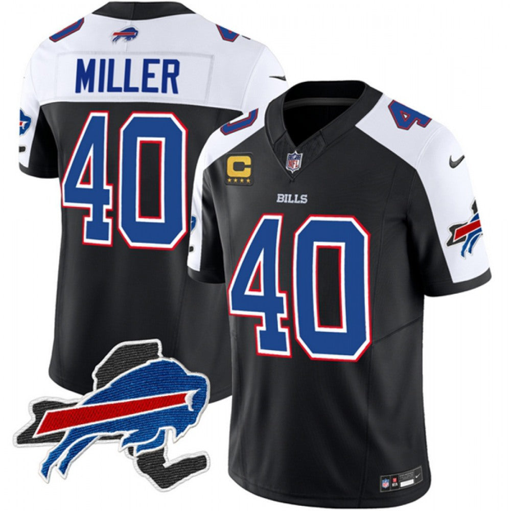 Men's Buffalo Bills #40 Von Miller Black/White 2023 F.U.S.E. New York Patch and 4-Star C Patch Vapor Untouchable Limited Stitched Football Jersey football jersey product view 1