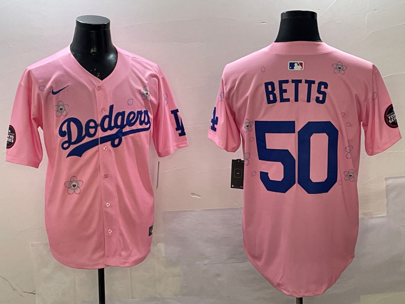 Men's Los Angeles Dodgers Mookie Betts #50 Pink Alternate Replica Player Jersey1 baseball jersey product view 1