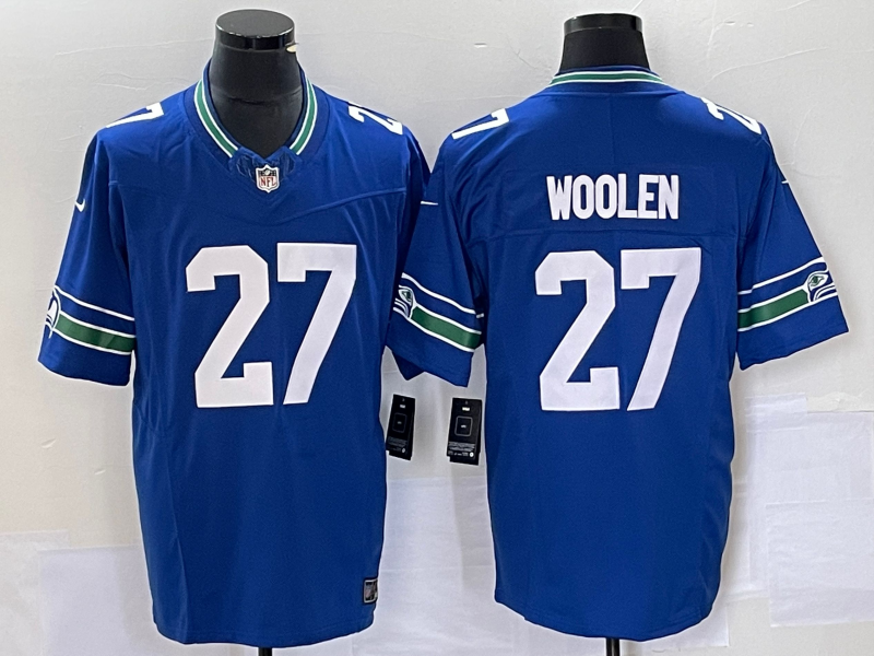 Men's Seattle Seahawks Tariq Woolen #27 Royal Throwback Legend Player Jersey football jersey product view 1