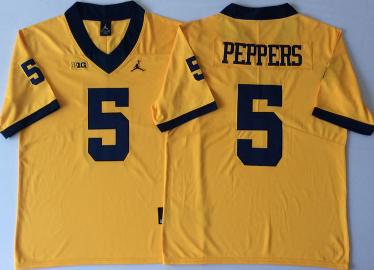 Men's Michigan Wolverines Jabrill Peppers #5 Yellow Alumni Player Game Jersey sports jersey product view 1