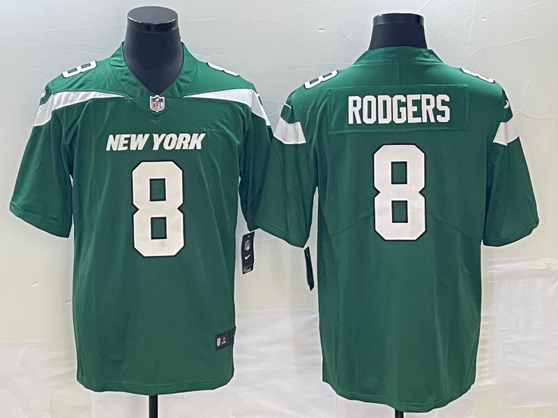 Men's New York Jets Aaron Rodgers #8 Gotham Green Game Jersey1 football jersey product view 1