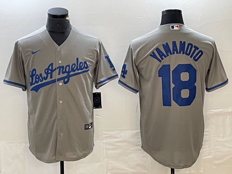 Men's Los Angeles Dodgers Yoshinobu Yamamoto #18 Gray Player Jersey1 baseball jersey product view 1