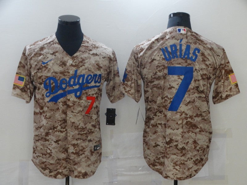 Men's Los Angeles Dodgers Julio Urias #7 Camouflage Replica Player Jersey1 baseball jersey product view 1