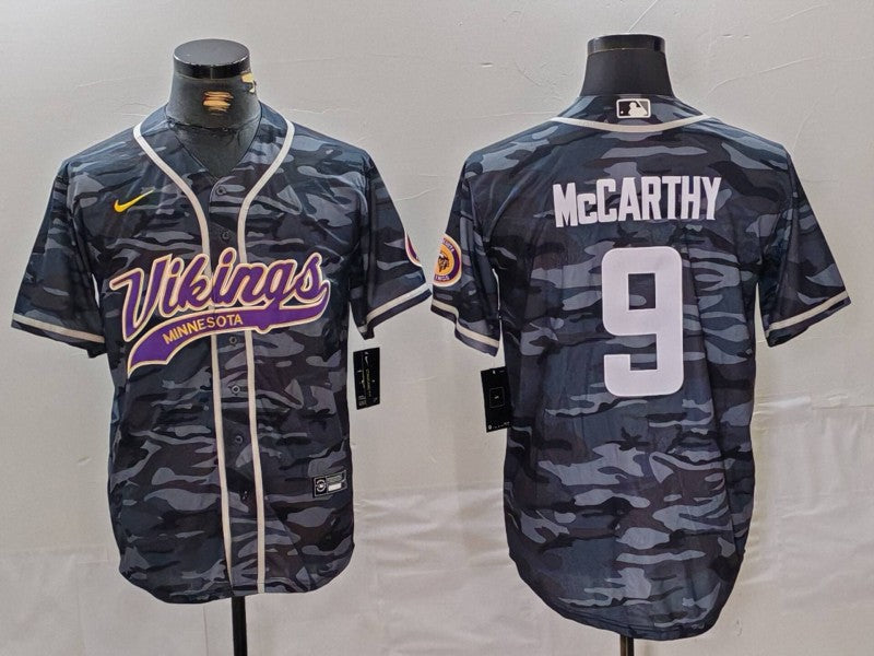Men's Minnesota Vikings J.J. McCarthy #9 Grey Camouflage Game Jersey1 football jersey product view 1