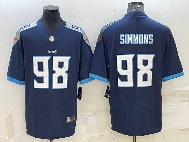 Men's Tennessee Titans Jeffery Simmons #98 Navy Game Jersey1 football jersey product view 1