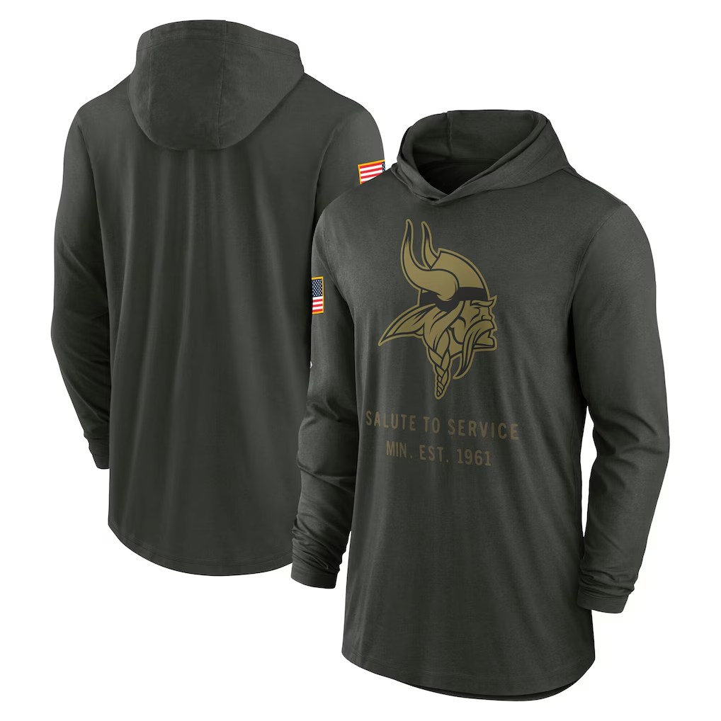 Men's Minnesota Vikings Forest Green 2025 Salute to Service Sideline Dri-FIT Lightweight Hooded Pullover football jersey product view 1