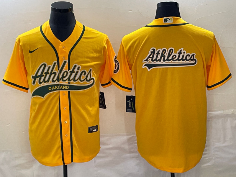 Men's Oakland Athletics Gold Replica Player Jersey1 Joint Edition baseball jersey product view 1