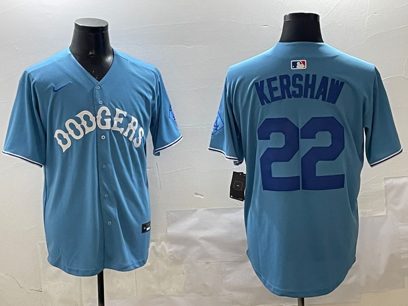 Men's Los Angeles Dodgers Clayton Kershaw #22 Light Blue Replica Player Jersey1 baseball jersey product view 1