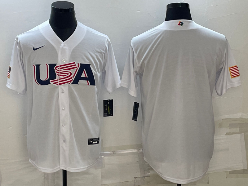 Men's 2023 World Baseball Classic USA White Blank Jersey1 baseball jersey product view 1