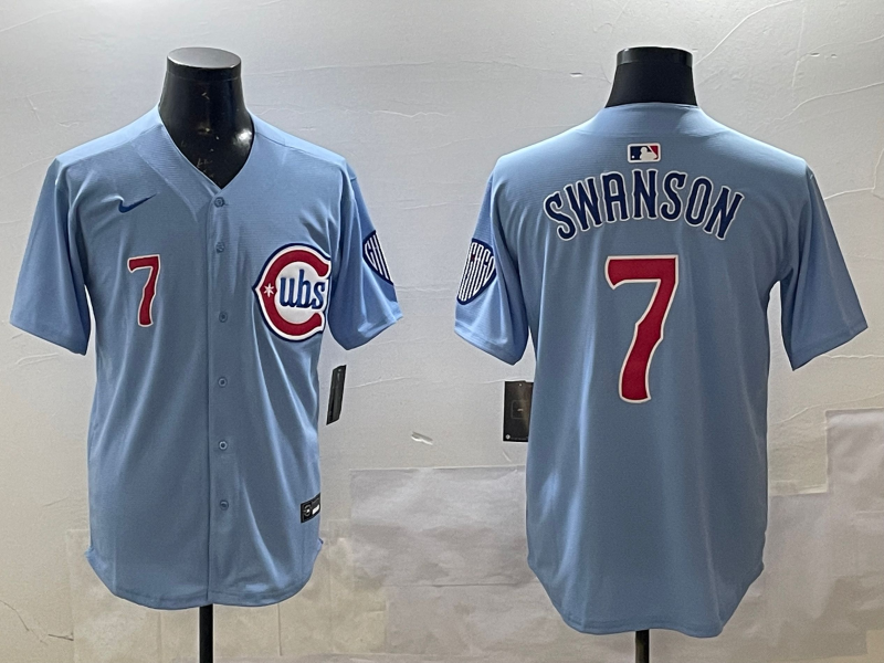Men's Chicago Cubs Dansby Swanson #7 Baby Blue 2nd Alternate Limited Player Jersey1 baseball jersey product view 1