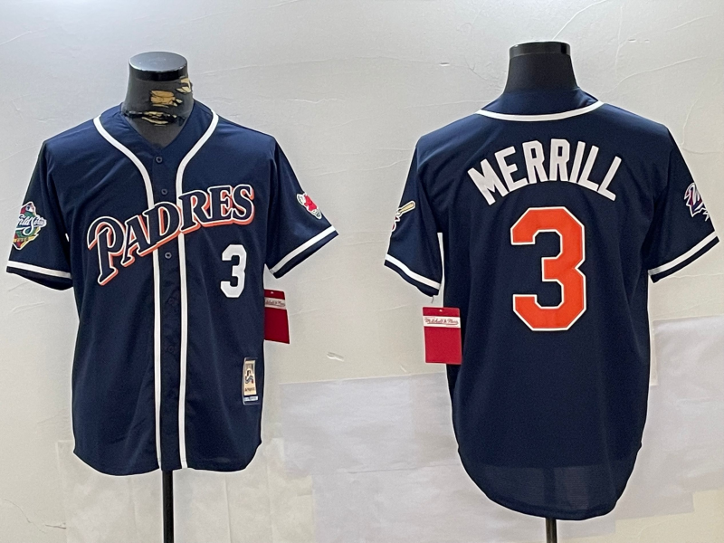 Men's San Diego Padres Jackson Merrill #3 Navy Replica Player Jersey1 baseball jersey product view 1