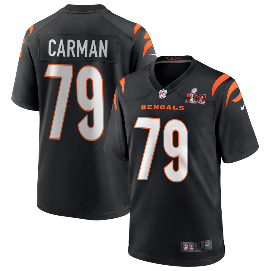 Jackson Carman Cincinnati Bengals Nike Super Bowl LVI Game Jersey - Black football jersey product view 1