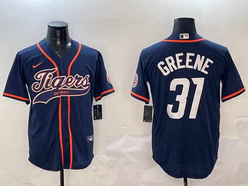 Men's Detroit Tigers Riley Greene #31 Navy Player Jersey1 baseball jersey product view 1