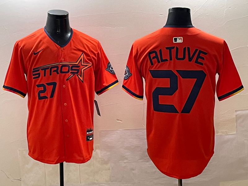 Men's Houston Astros Jose Altuve #27 Orange 2025 City Connect Limited Player Jersey baseball jersey product view 1
