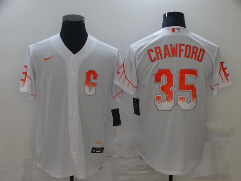 Men's San Francisco Giants Brandon Crawford #35 White Replica Baseball Jersey City Edition baseball jersey product view 1