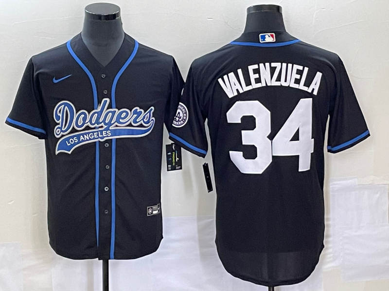 Men's Los Angeles Dodgers Fernando Valenzuela #34 Black Player Jersey1 Joint Edition baseball jersey product view 1