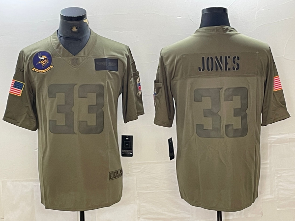 Men's Minnesota Vikings Aaron Jones #33 Olive Game Jersey1 football jersey product view 1