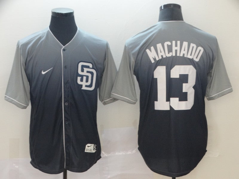 Men's San Diego Padres Manny Machado #13 Grey White Gradient Stitched Jersey1 baseball jersey product view 1