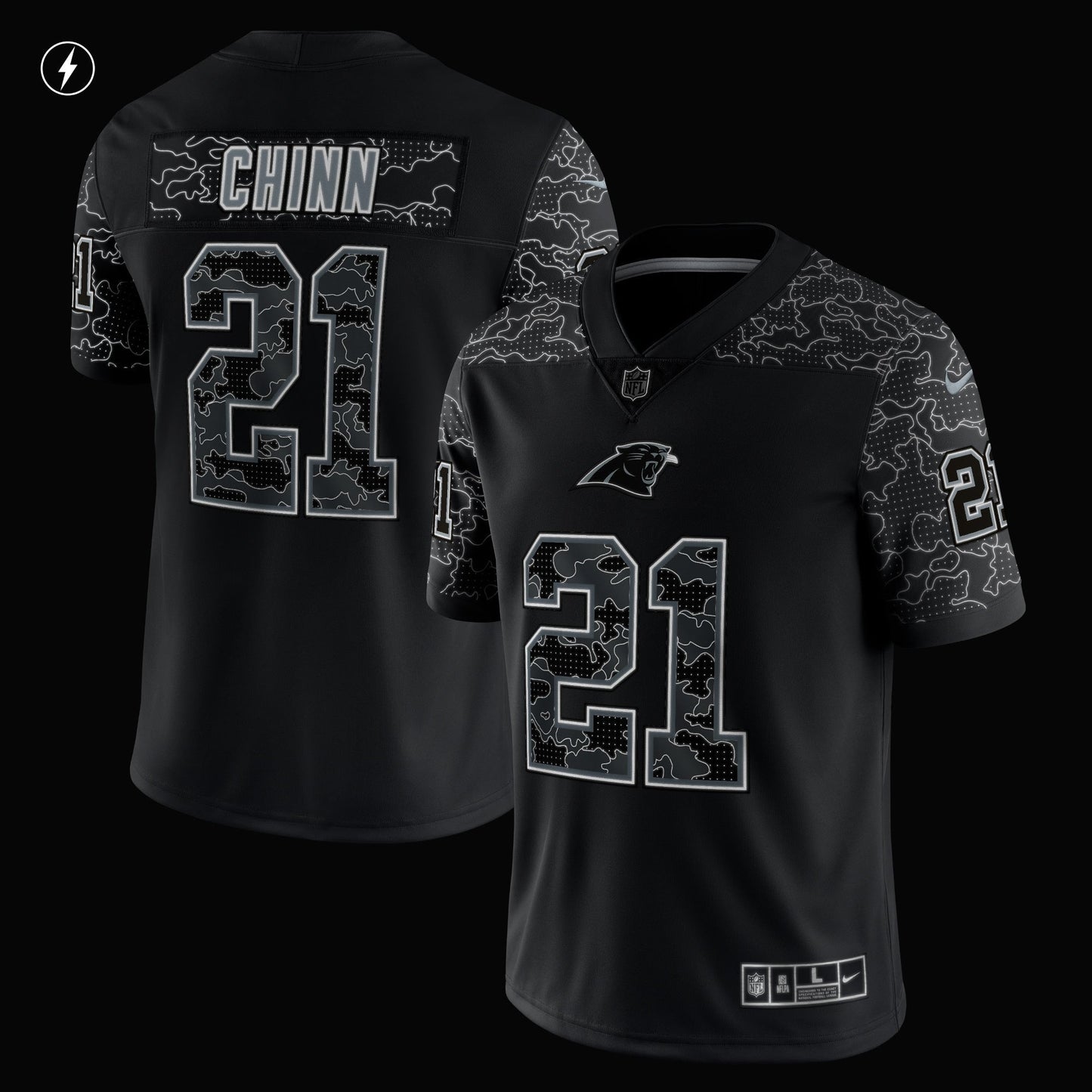 Jeremy Chinn Carolina Panthers Nike RFLCTV Limited Jersey - Black football jersey product view 2